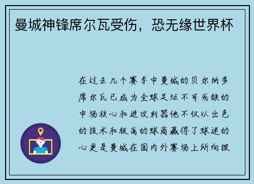 曼城神锋席尔瓦受伤，恐无缘世界杯